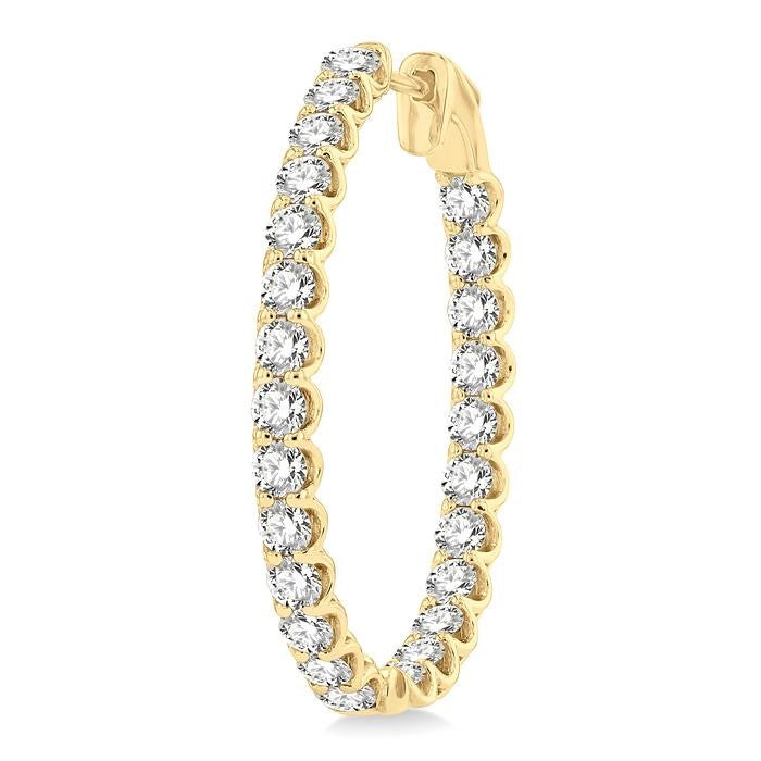5 Ctw Inside-Out Round Cut Diamond Oval Shape Hoop Earrings in 14K Yellow Gold