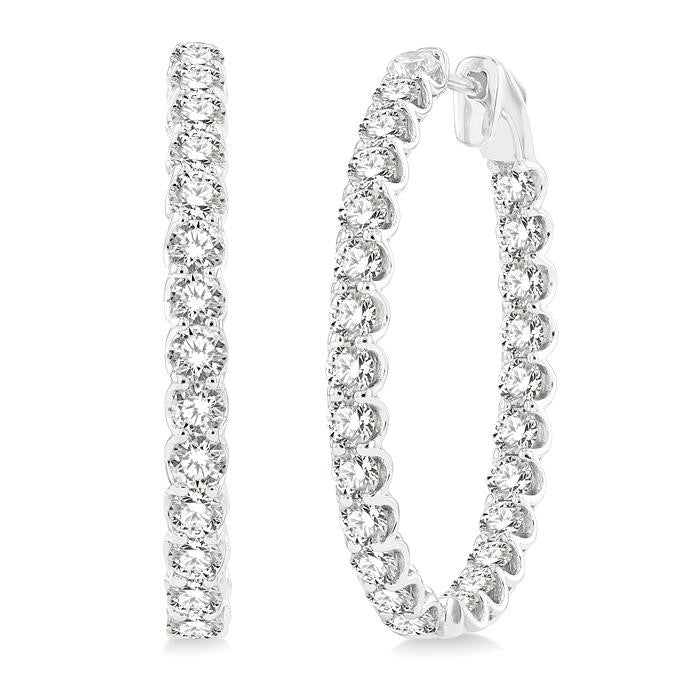 5 Ctw Inside-Out Round Cut Diamond Oval Shape Hoop Earrings in 14K White Gold