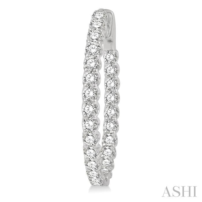 4 Ctw Inside-Out Round Cut Diamond Oval Shape Hoop Earrings in 14K White Gold