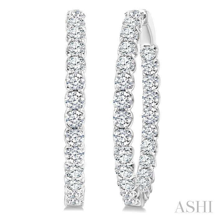5 Ctw Inside-Out Round Cut Diamond Oval Shape Hoop Earrings in 14K White Gold