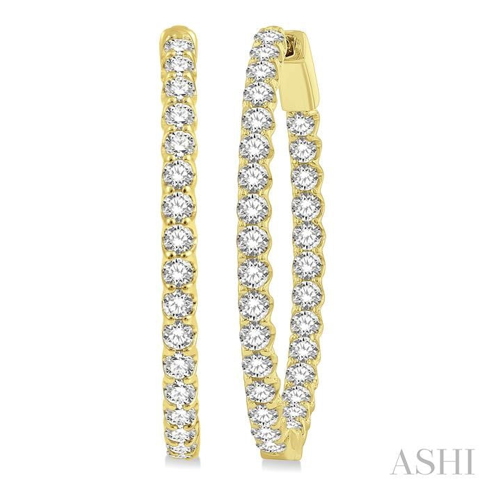 3 Ctw Inside-Out Round Cut Diamond Oval Shape Hoop Earrings in 14K Yellow Gold