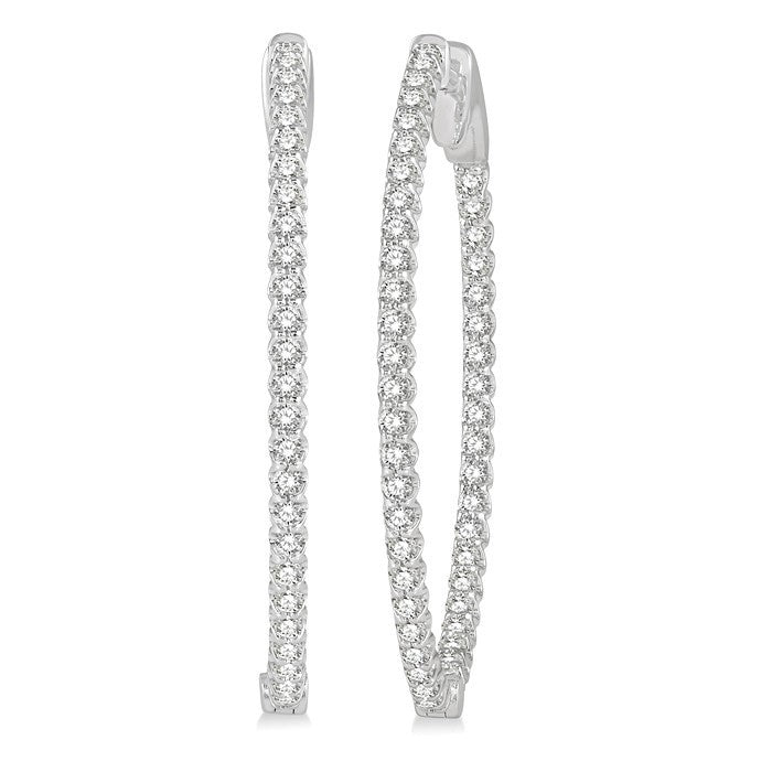 1 Ctw Round Cut Diamond Inside-Out Oval Hoop Earrings in 18K White Gold