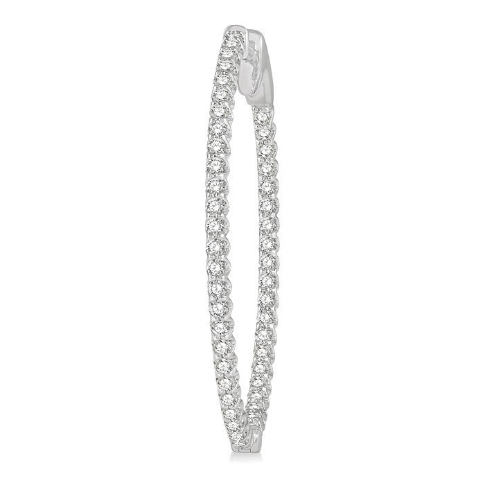 1 Ctw Round Cut Diamond Inside-Out Oval Hoop Earrings in 18K White Gold