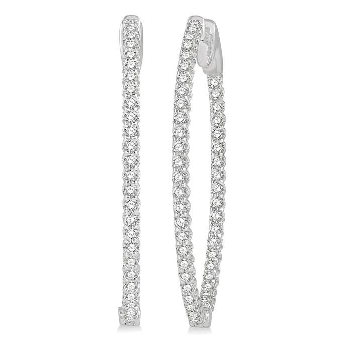 1 Ctw Inside-Out Round Cut Diamond Oval Shape Hoop Earrings in 14K White Gold