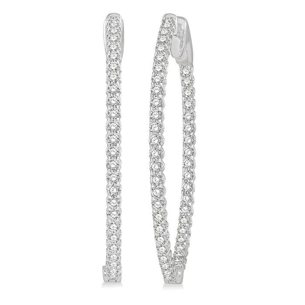 1 Ctw Inside-Out Round Cut Diamond Oval Shape Hoop Earrings in 14K White Gold