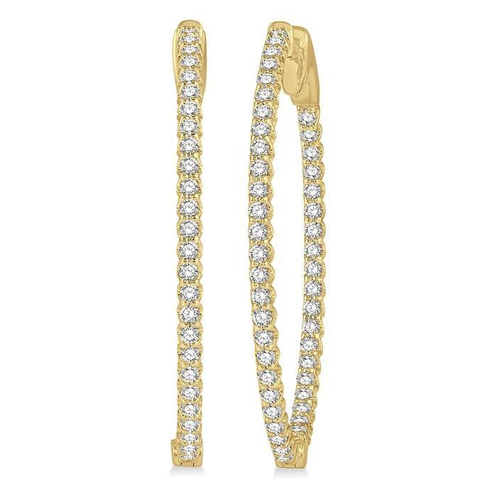 1 Ctw Inside-Out Round Cut Diamond Oval Shape Hoop Earrings in 14K Yellow Gold
