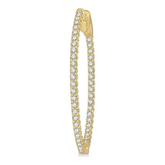 1 Ctw Inside-Out Round Cut Diamond Oval Shape Hoop Earrings in 14K Yellow Gold