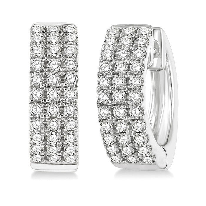 1/2 Ctw Triple Row Round Cut Diamond Petite Fashion Huggie Earrings in 14K White Gold