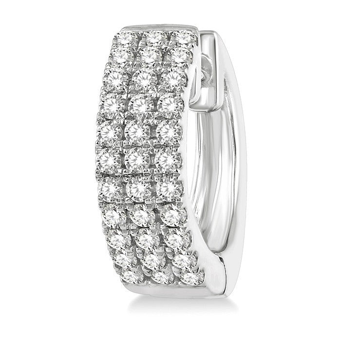 1/2 Ctw Triple Row Round Cut Diamond Petite Fashion Huggie Earrings in 14K White Gold