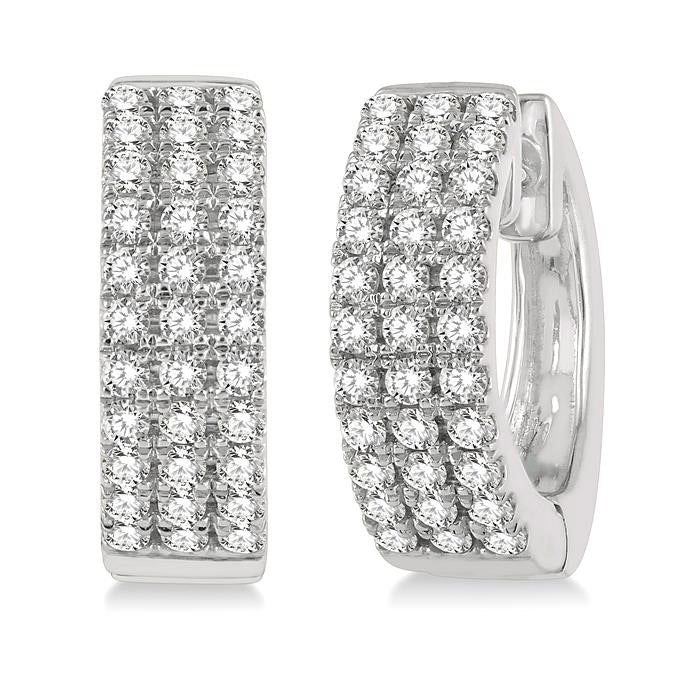 Three Row Diamond Petite Huggie Earrings