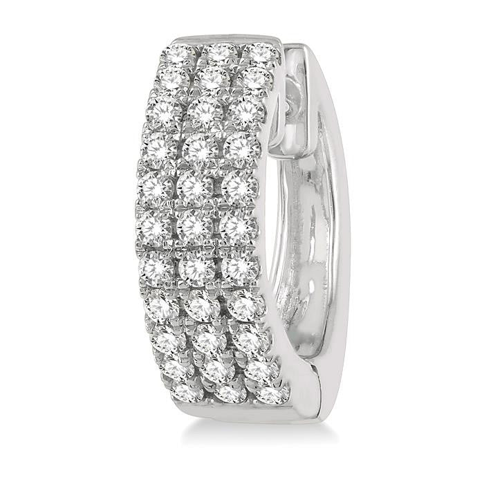 Three Row Diamond Petite Huggie Earrings