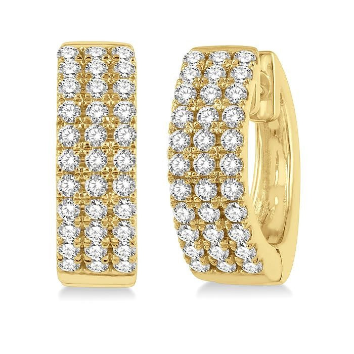 1/2 Ctw Triple Row Round Cut Diamond Huggie Petite Earrings in 14K Yellow Gold