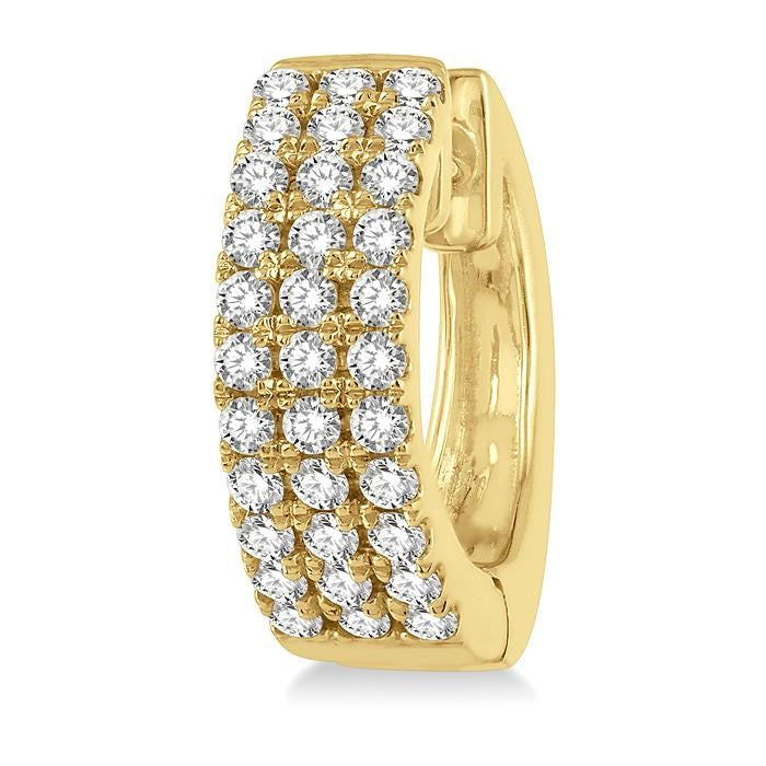 1/2 Ctw Triple Row Round Cut Diamond Huggie Petite Earrings in 14K Yellow Gold