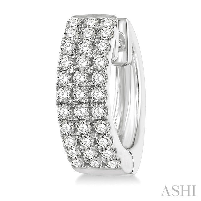 1/2 Ctw Triple Row Round Cut Diamond Petite Fashion Huggie Earrings in 14K White Gold