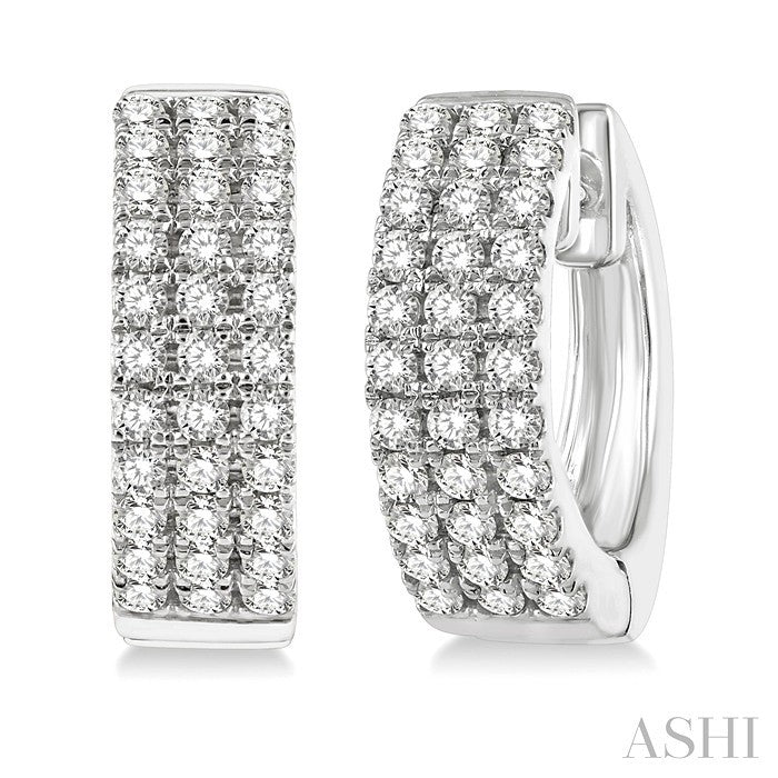 1/2 Ctw Triple Row Round Cut Diamond Petite Fashion Huggie Earrings in 14K White Gold