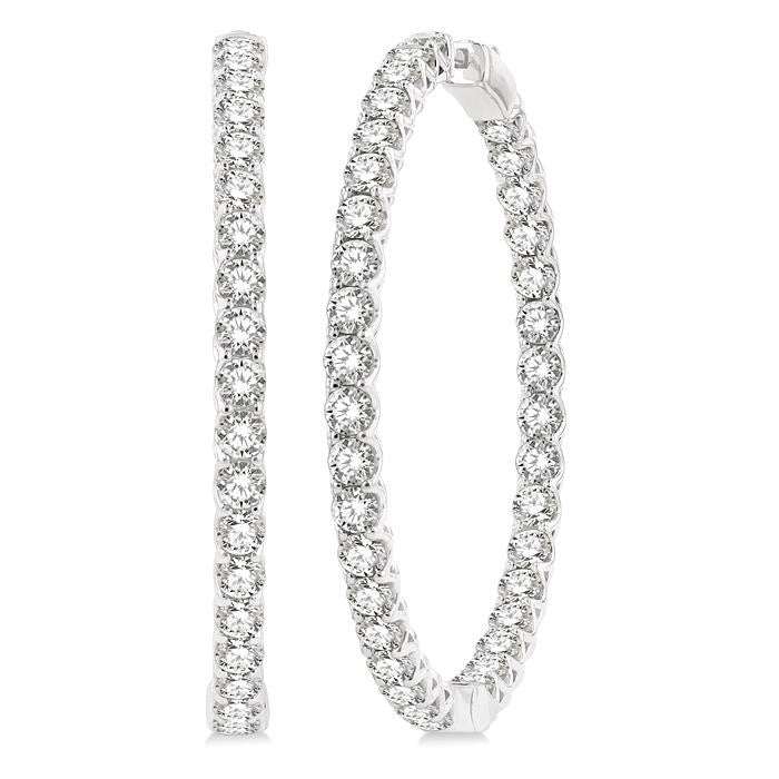 10 Ctw Inside-Out Round Cut Diamond 1 3/4 Inch Hoop Earrings in 14K White Gold