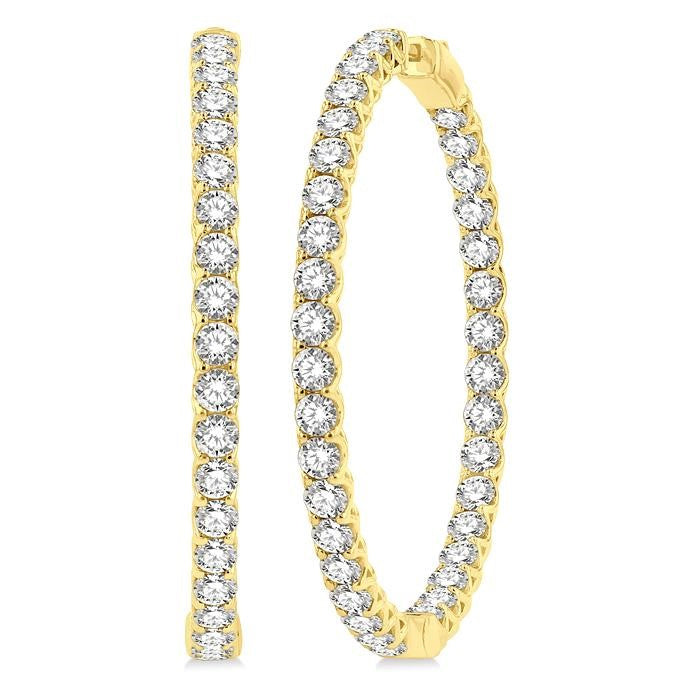 10 Ctw Inside-Out Round Cut Diamond 1 3/4 Inch Hoop Earrings in 14K Yellow Gold