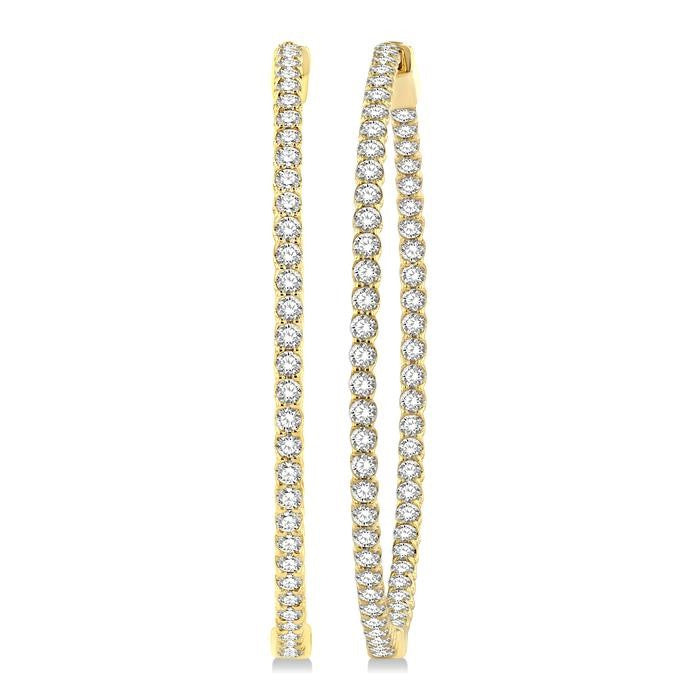 3 Ctw Inside-Out Round Cut Diamond 1 3/4 Inch Hoop Earrings in 14K Yellow Gold