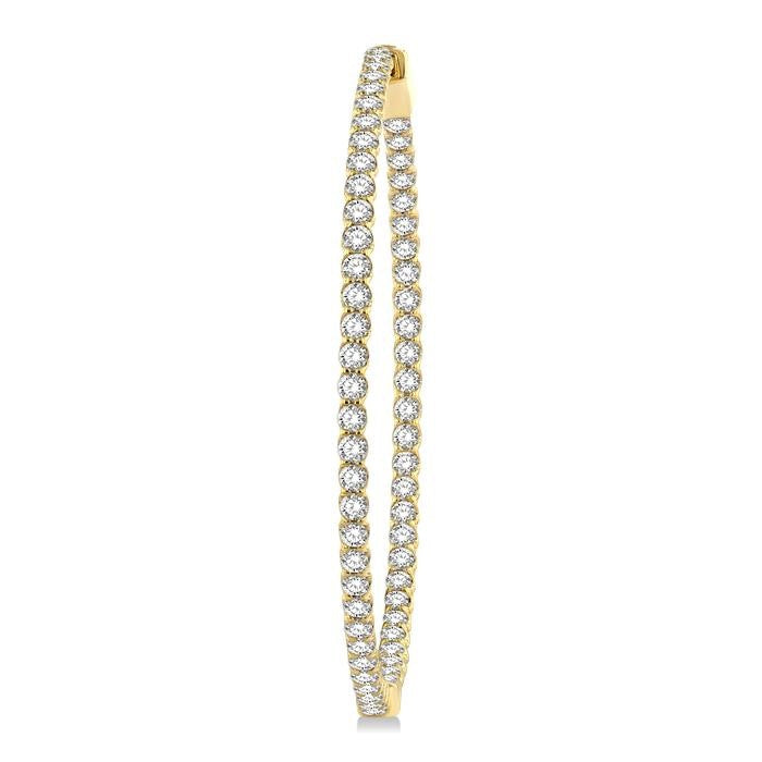 3 Ctw Inside-Out Round Cut Diamond 1 3/4 Inch Hoop Earrings in 14K Yellow Gold