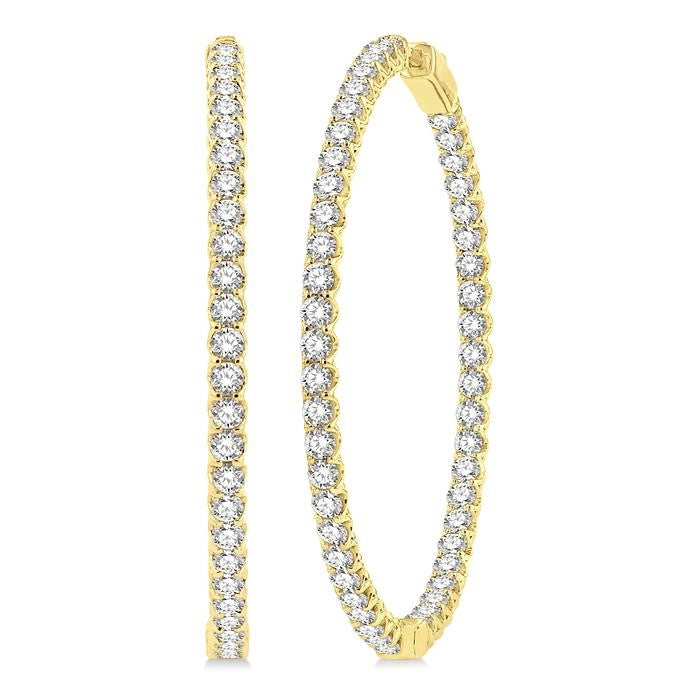 5 Ctw Inside-Out Round Cut Diamond 1 3/4 Inch Hoop Earrings in 14K Yellow Gold