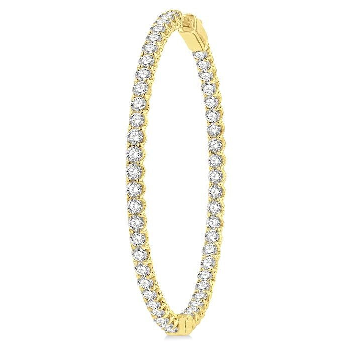 5 Ctw Inside-Out Round Cut Diamond 1 3/4 Inch Hoop Earrings in 14K Yellow Gold
