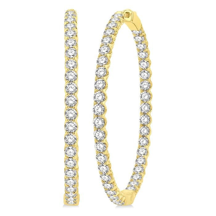 7 Ctw Inside-Out Round Cut Diamond 1 3/4 Inch Hoop Earrings in 14K Yellow Gold