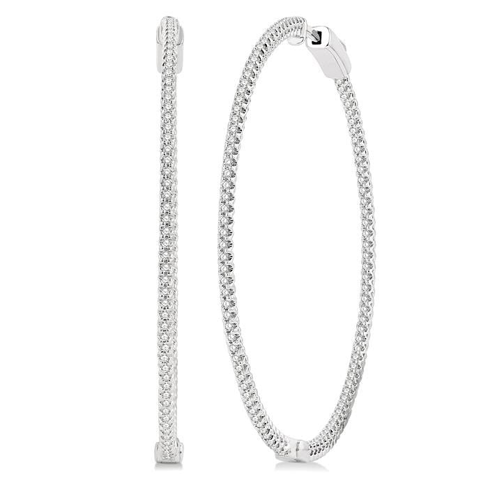 1 Ctw Inside-Out Round Cut Diamond 1 3/4 Inch Hoop Earrings in 14K White Gold