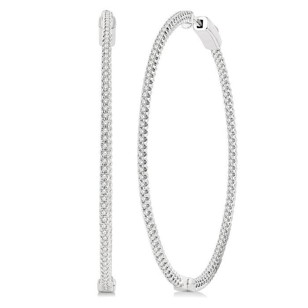 1 Ctw Inside-Out Round Cut Diamond 1 3/4 Inch Hoop Earrings in 14K White Gold