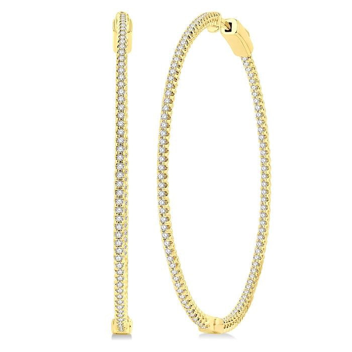 1 Ctw Inside-Out Round Cut Diamond 1 3/4 Inch Hoop Earrings in 14K Yellow Gold
