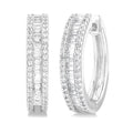 1/2 Ctw Baguette and Round Cut Diamond Fashion Hoop Earrings in 14K White Gold