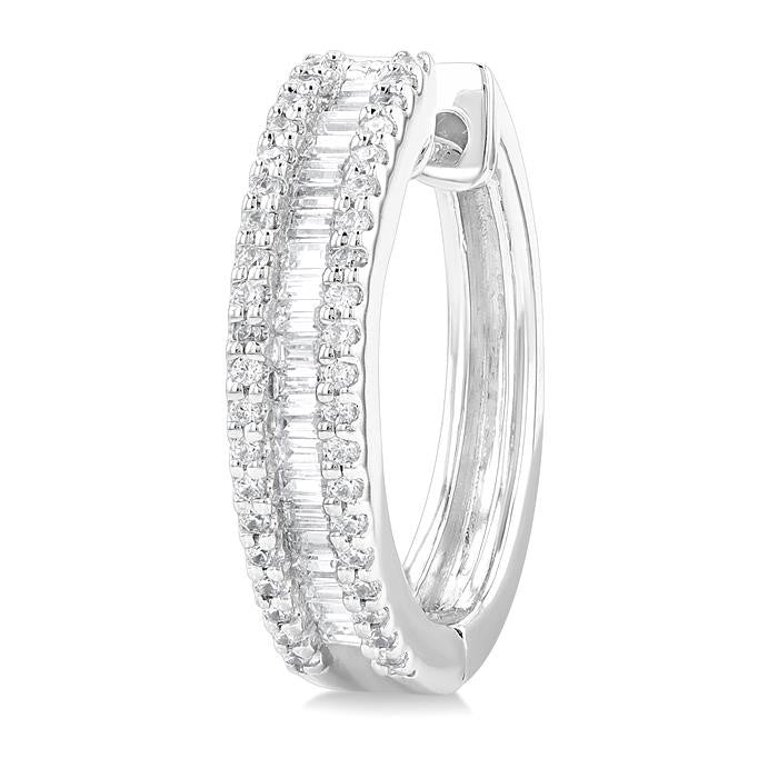 1/2 Ctw Baguette and Round Cut Diamond Fashion Hoop Earrings in 14K White Gold