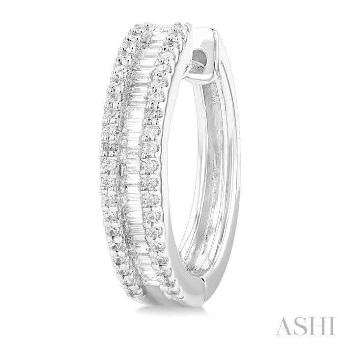1/2 Ctw Baguette and Round Cut Diamond Fashion Hoop Earrings in 14K White Gold