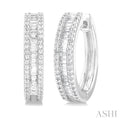 1/2 Ctw Baguette and Round Cut Diamond Fashion Hoop Earrings in 14K White Gold