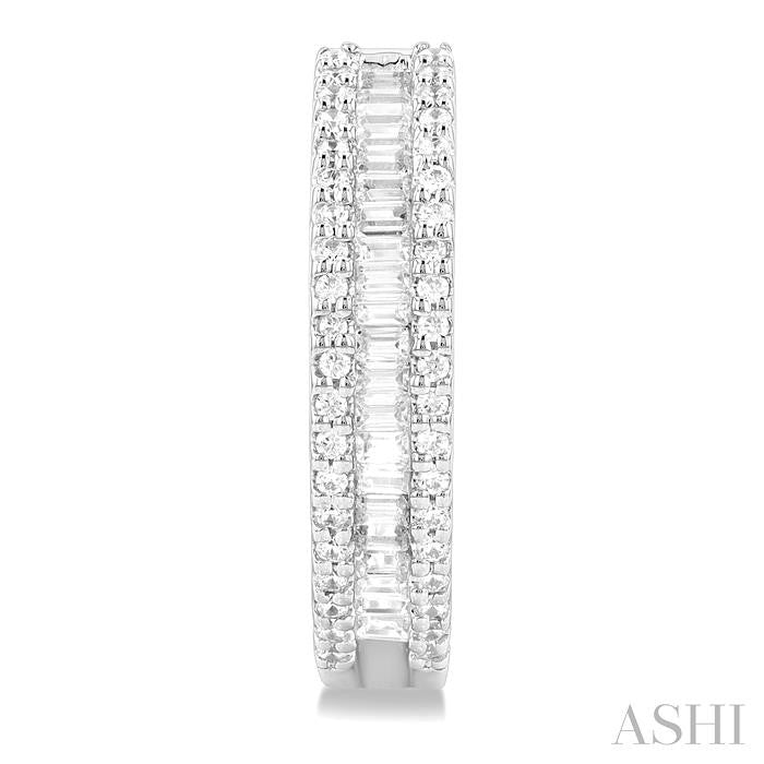 1/2 Ctw Baguette and Round Cut Diamond Fashion Hoop Earrings in 14K White Gold
