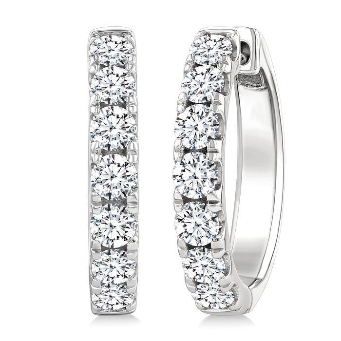 1 1/2 Ctw Round Cut Diamond Hoop Earrings in 14K White gold