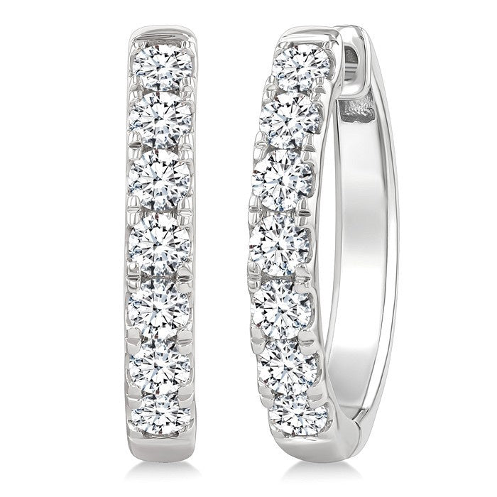3 Ctw Round Cut Diamond Hoop Earrings in 14K White gold