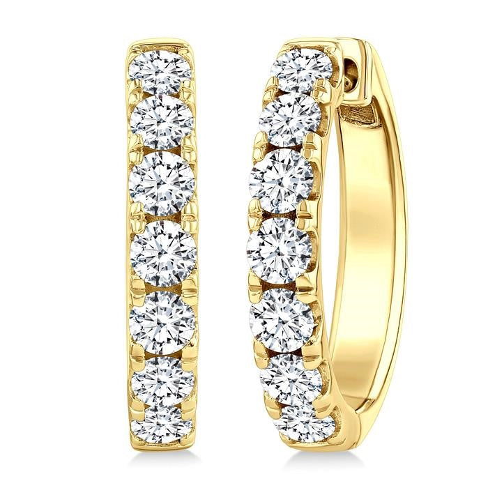 1 1/2 Ctw Round Cut Diamond Fashion Hoop Earrings in 14K Yellow Gold