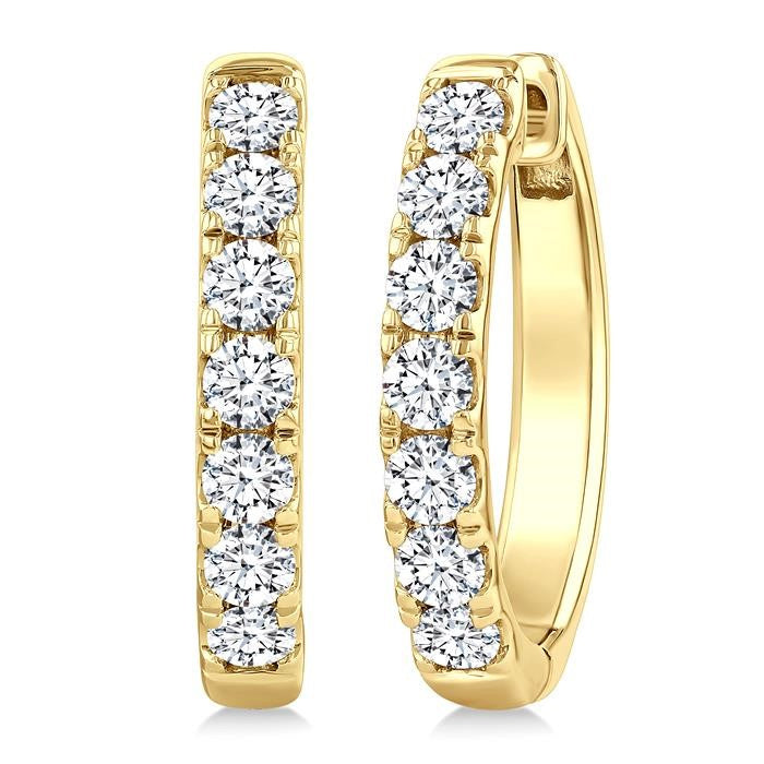 2 Ctw Round Cut Diamond Fashion Hoop Earrings in 14K Yellow Gold