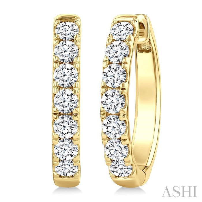 2 Ctw Round Cut Diamond Fashion Hoop Earrings in 14K Yellow Gold
