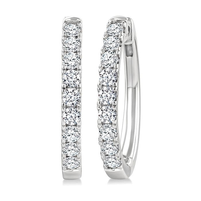 1 Ctw Round Cut Diamond Hoop Earrings in 14K White gold