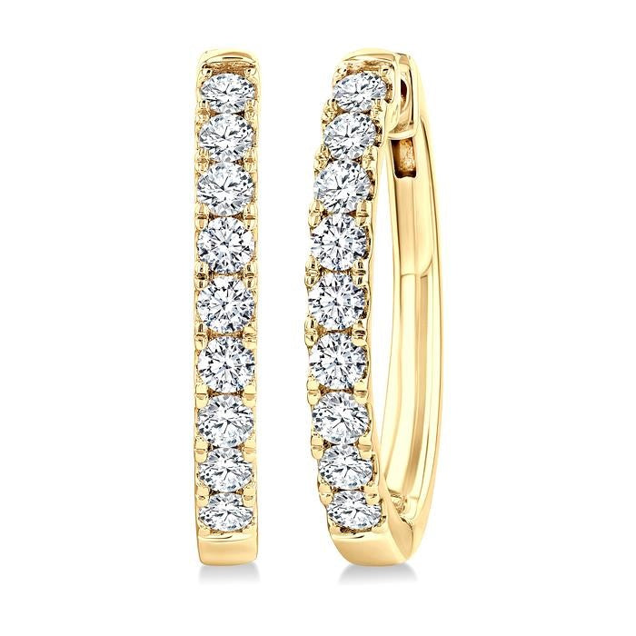 1 Ctw Round Cut Diamond Fashion Hoop Earrings in 14K Yellow Gold