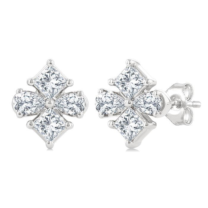 1/3 Ctw Princess and Pear Cut Diamond Fashion Earrings in 14K White Gold