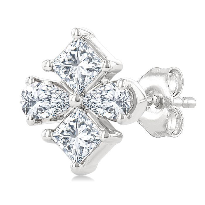 1/3 Ctw Princess and Pear Cut Diamond Fashion Earrings in 14K White Gold