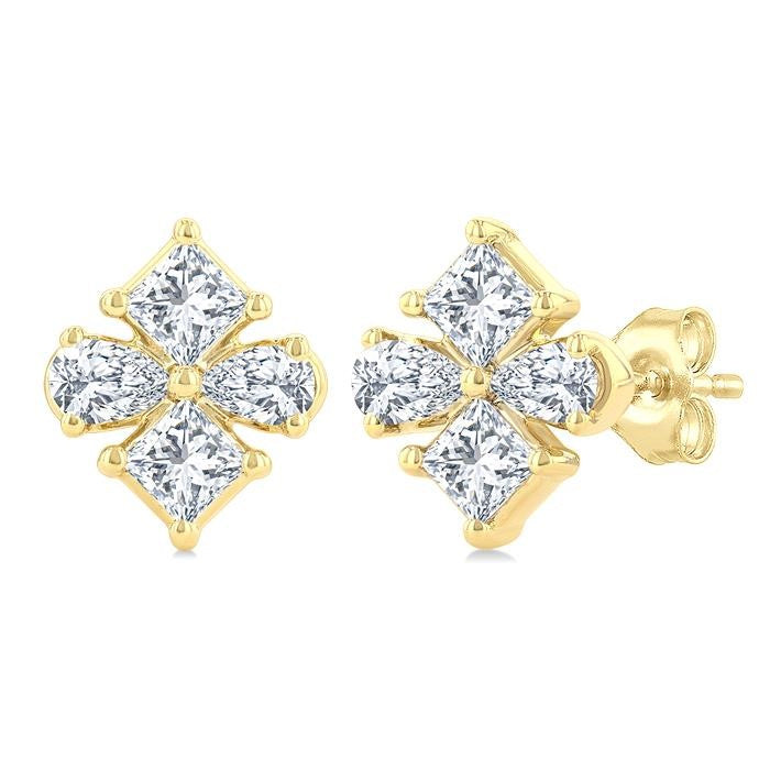 1/3 Ctw Princess and Pear Cut Diamond Fashion Earrings in 14K Yellow Gold