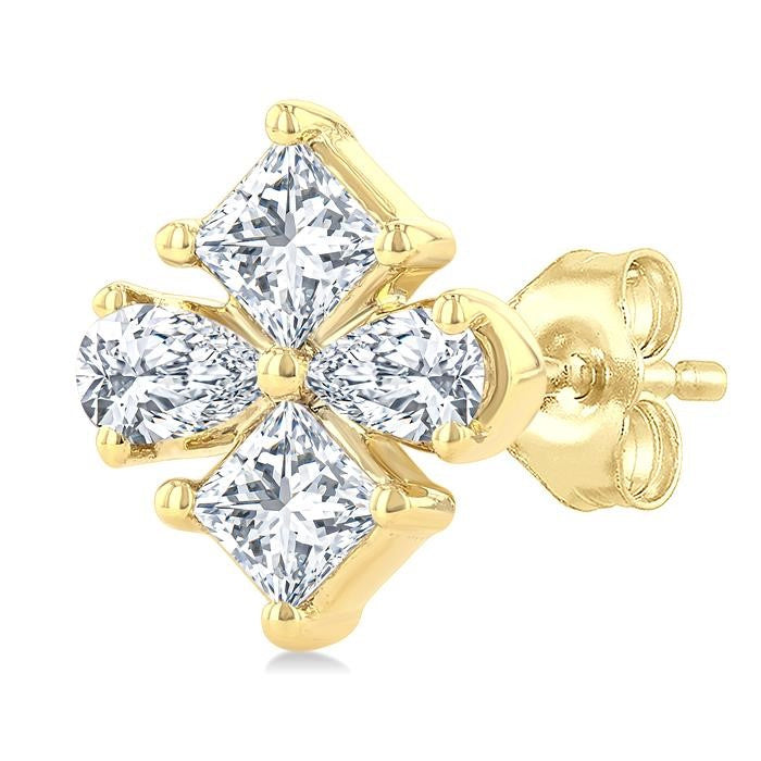 1/3 Ctw Princess and Pear Cut Diamond Fashion Earrings in 14K Yellow Gold