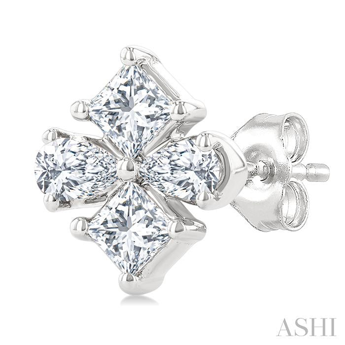 1/3 Ctw Princess and Pear Cut Diamond Fashion Earrings in 14K White Gold