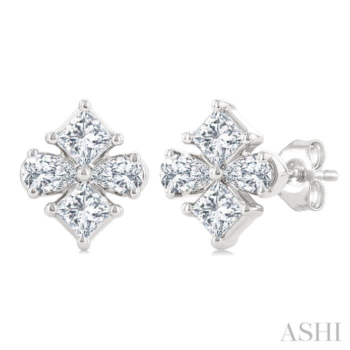 1/3 Ctw Princess and Pear Cut Diamond Fashion Earrings in 14K White Gold