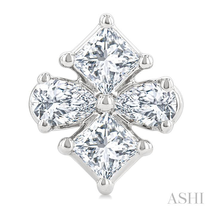 1/3 Ctw Princess and Pear Cut Diamond Fashion Earrings in 14K White Gold