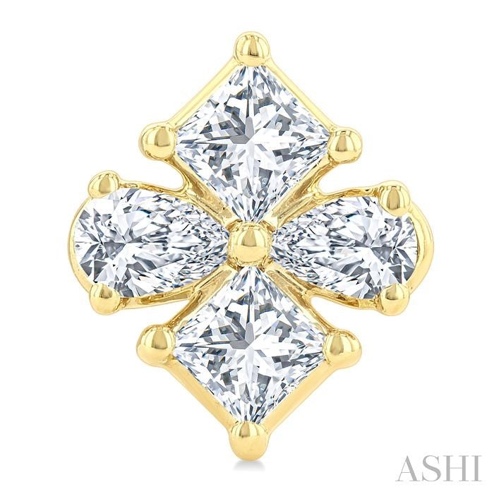 1/3 Ctw Princess and Pear Cut Diamond Fashion Earrings in 14K Yellow Gold