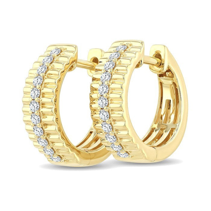 1/3 Ctw Round Cut Diamond Pirouette Hoop Earrings in 10K Yellow Gold